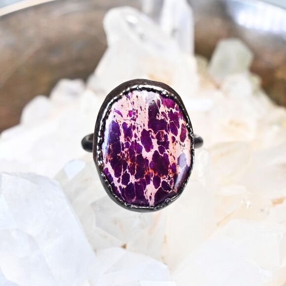Electro Eclectic Jewelry - Purple Jasper Oval Cabochon Copper Electroformed Ring